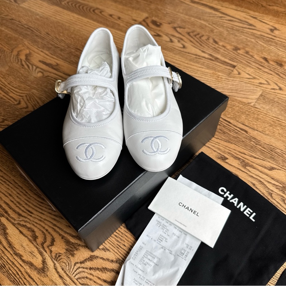 CHANEL Cream Mary Jane Flats